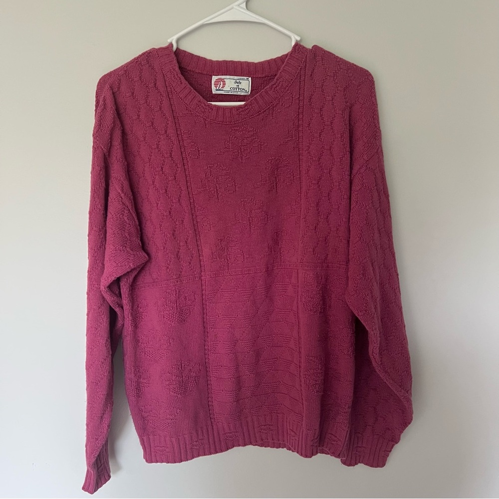 Isle of Cotton Vintage Cable Knit Fuchsia Sweater Women’s Medium
